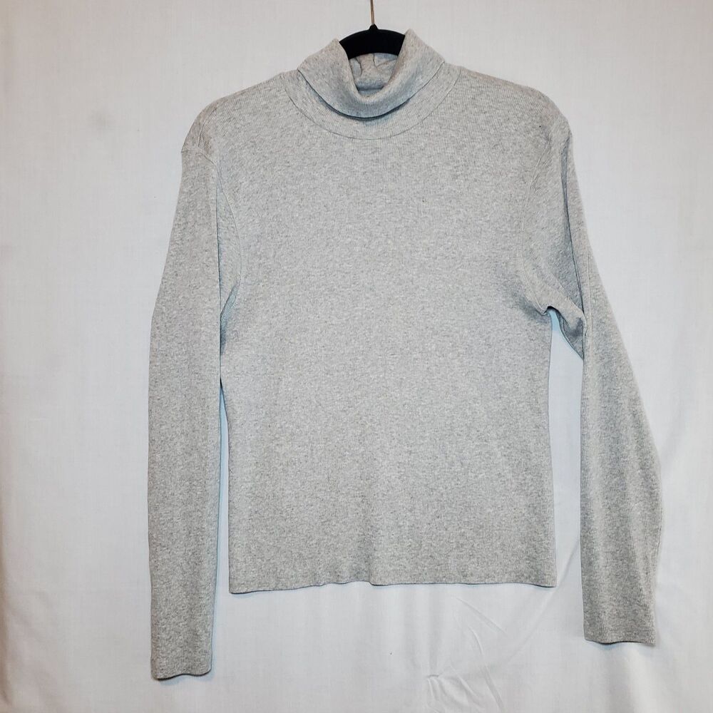 Quince Organic Cotton Micro Rib Crop Heather Grey Turtleneck Sz L Basic Minimal